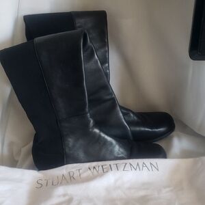 Stuart Weitzman Black Over-the-Knee Stretch Leather Boots